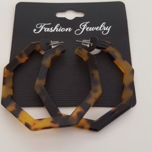 Fashion Octagon Tortoise Hoop Earrngs NEW